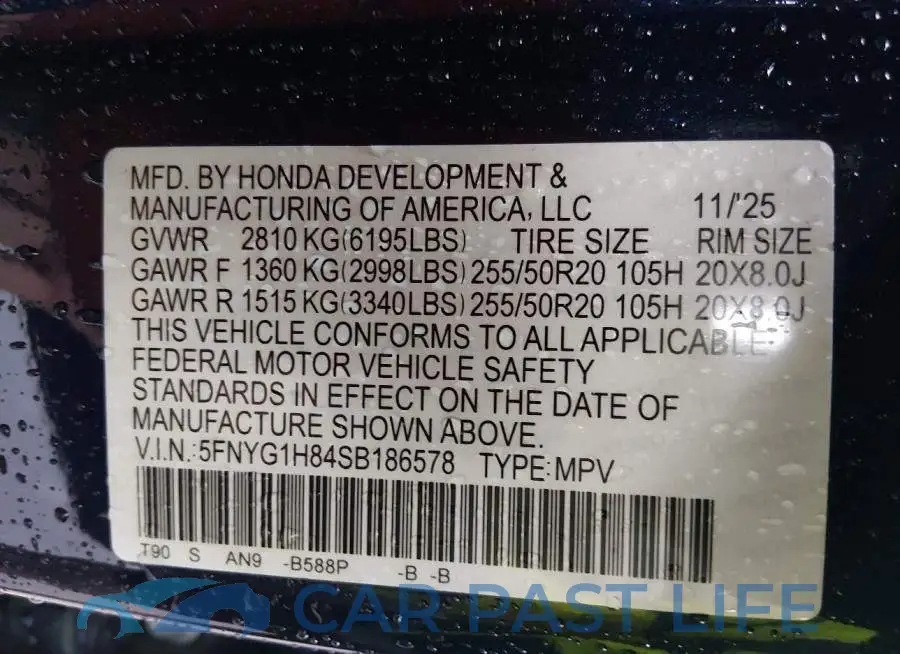 5FNYG1H84SB186578# 9
