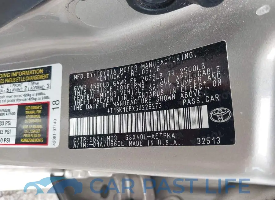 4T1BK1EBXGU226273# 9