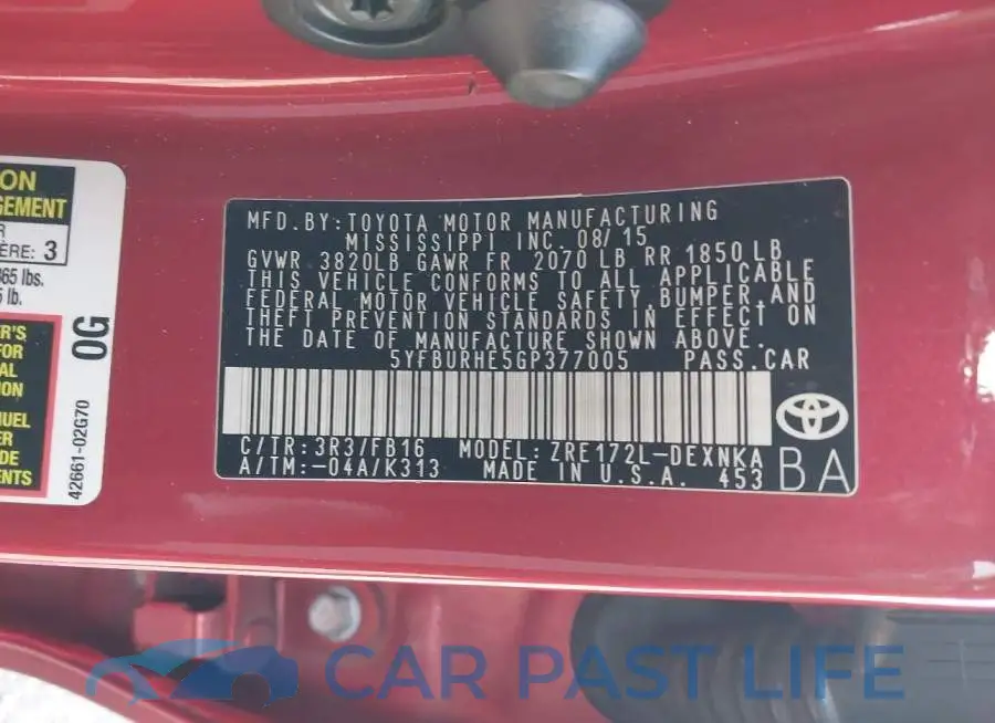 5YFBURHE5GP377005# 9
