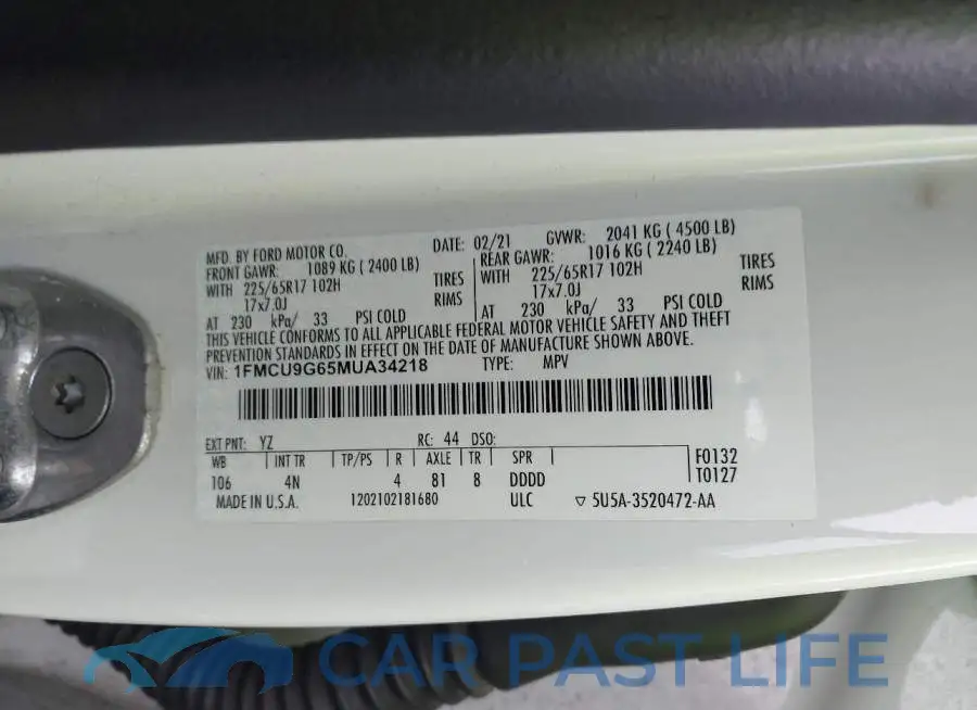 1FMCU9G65MUA34218# 9