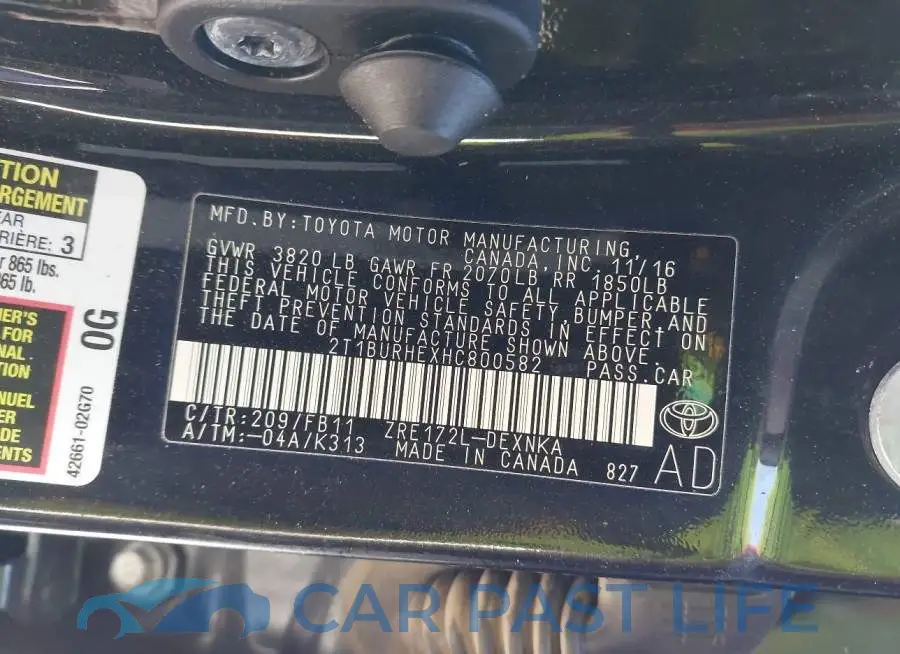 2T1BURHEXHC800582# 9