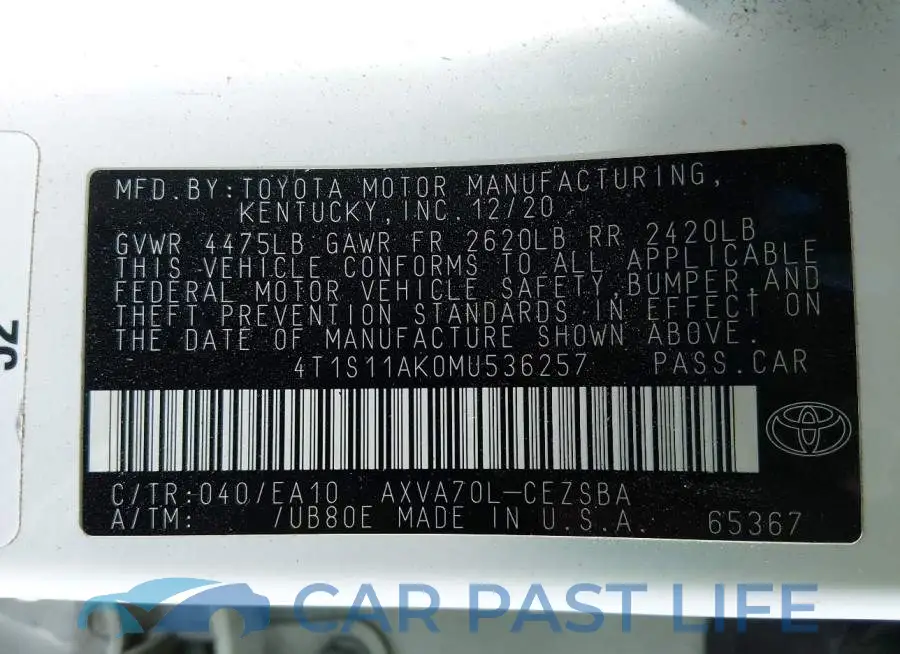 4T1S11AK0MU536257# 9