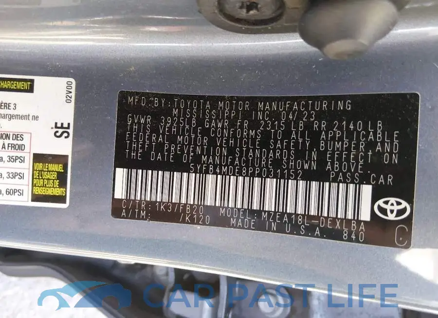 5YFB4MDE8PP031152# 9