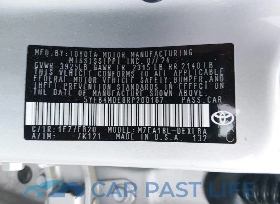 5YFB4MDE8RP200167# 9