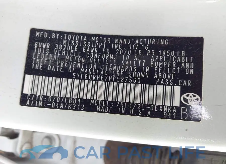 5YFBURHE7HP587560# 9