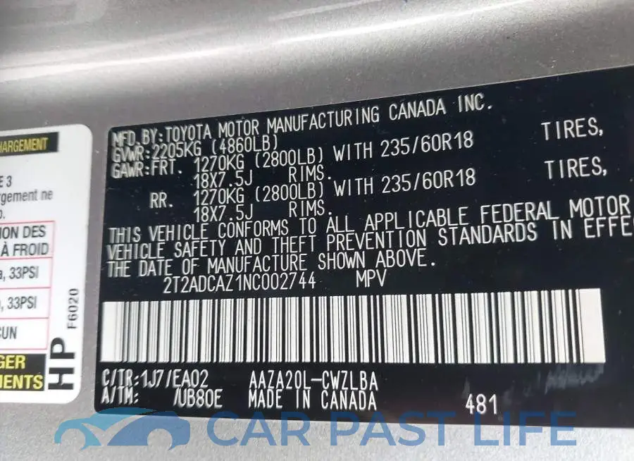 2T2ADCAZ1NC002744# 9