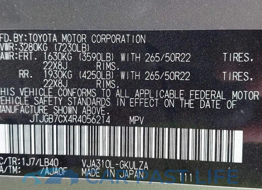 JTJGB7CX4R4056214# 9