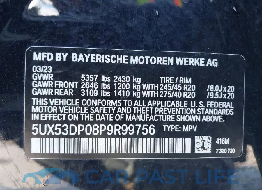 5UX53DP08P9R99756# 9