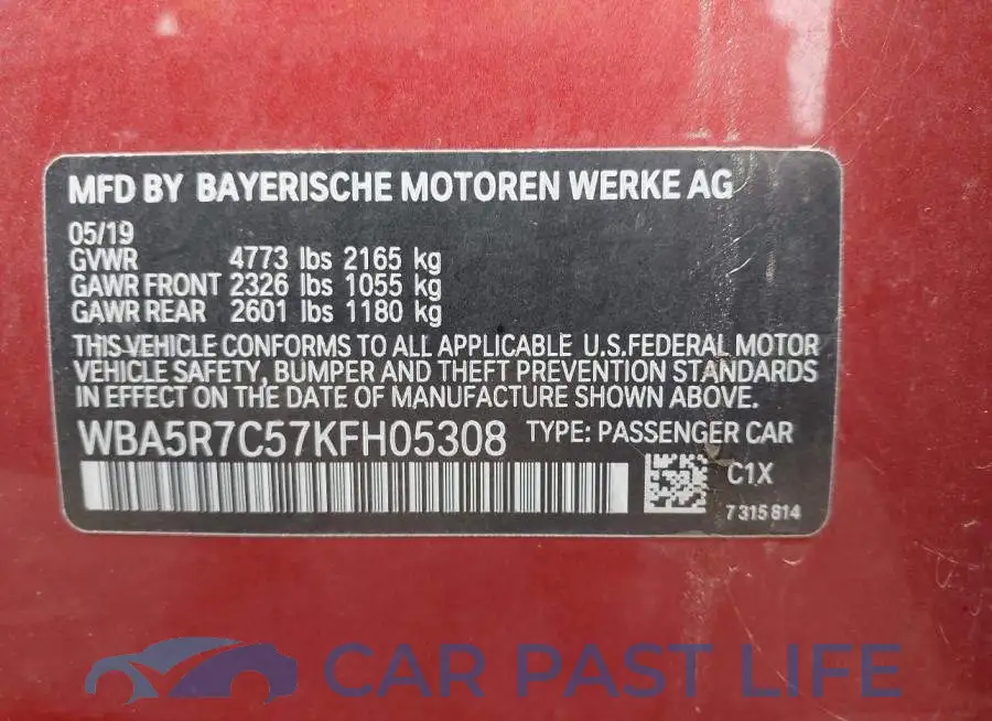 WBA5R7C57KFH05308# 9