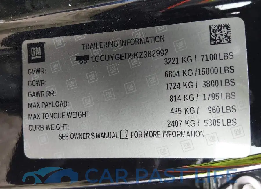 1GCUYGED5KZ382992# 9