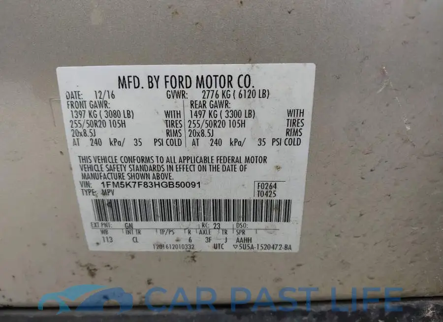1FM5K7F83HGB50091# 9