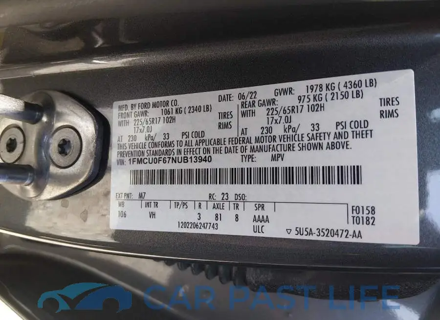 1FMCU0F67NUB13940# 9