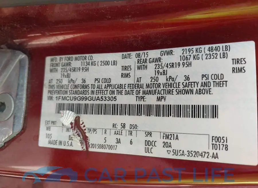 1FMCU9G99GUA53305# 9