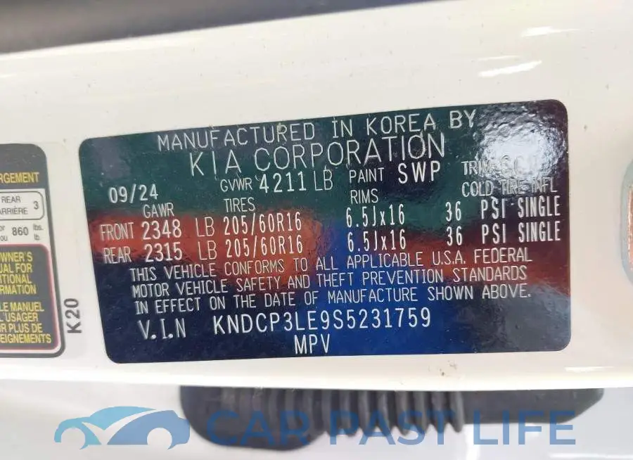 KNDCP3LE9S5231759# 9