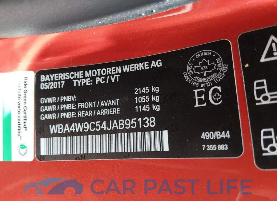 WBA4W9C54JAB95138# 9