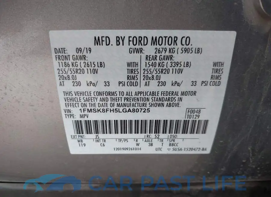 1FMSK8FH5LGA80725# 9