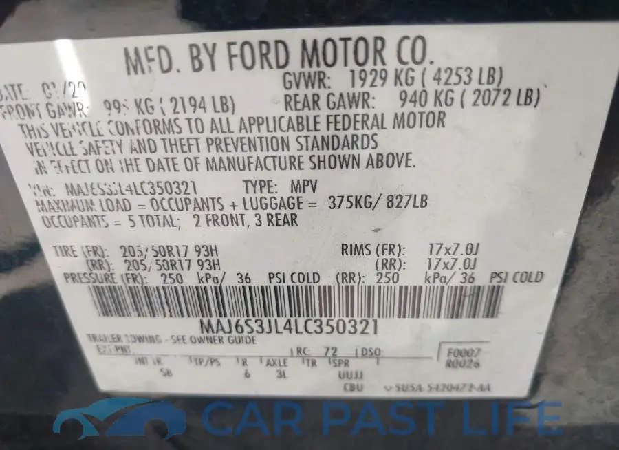 MAJ6S3JL4LC350321# 9