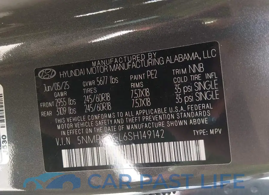 5NMP3DGL6SH149142# 9