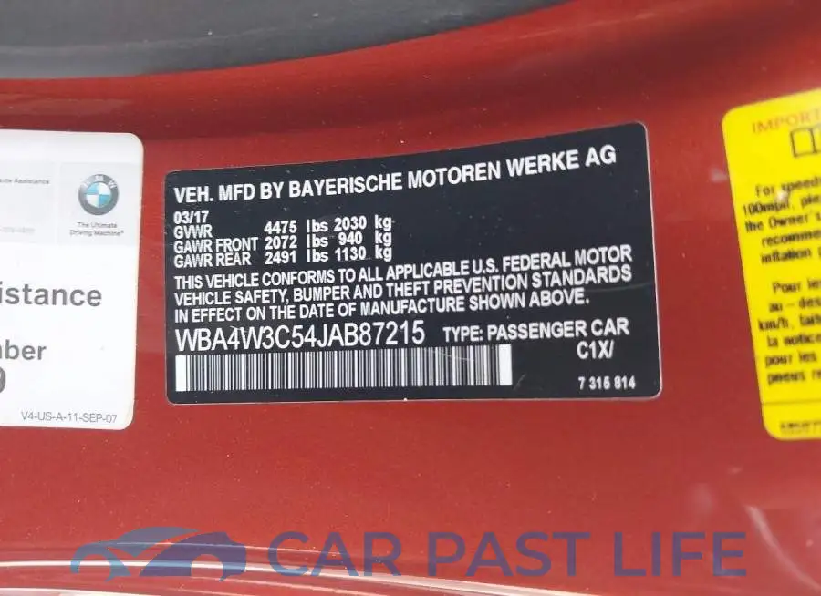 WBA4W3C54JAB87215# 9