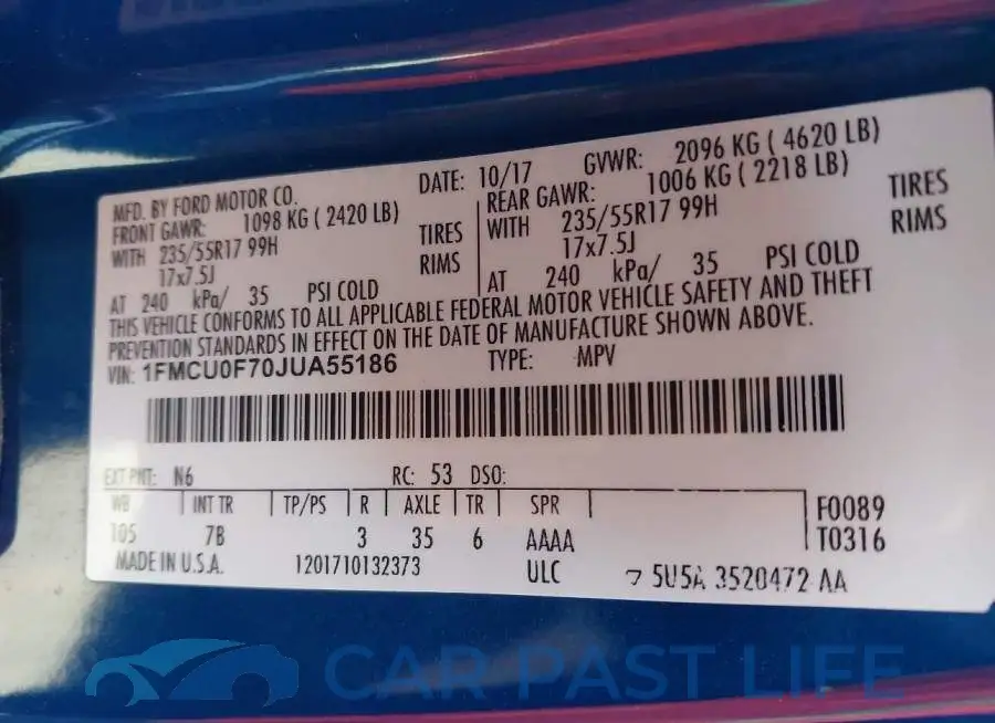 1FMCU0F70JUA55186# 9