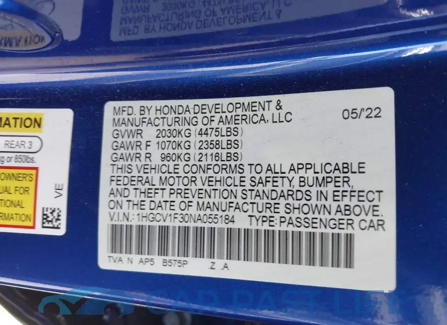 1HGCV1F30NA055184# 9
