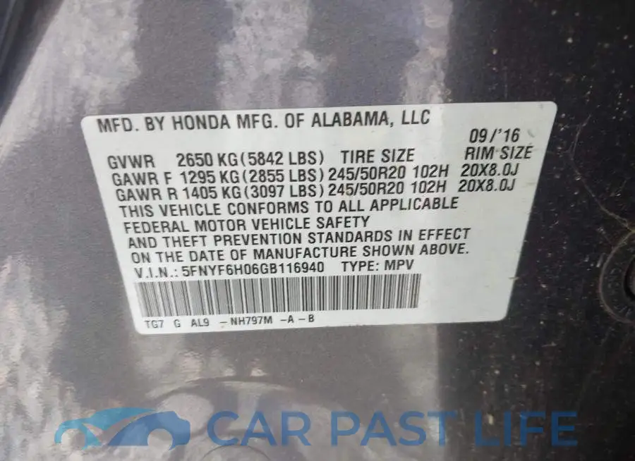 5FNYF6H06GB116940# 9