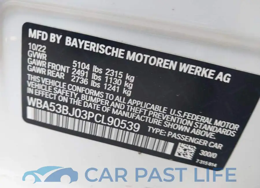 WBA53BJ03PCL90539# 9
