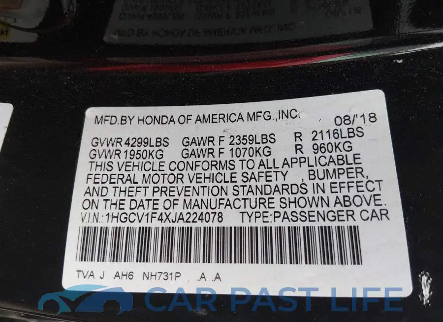 1HGCV1F4XJA224078# 9