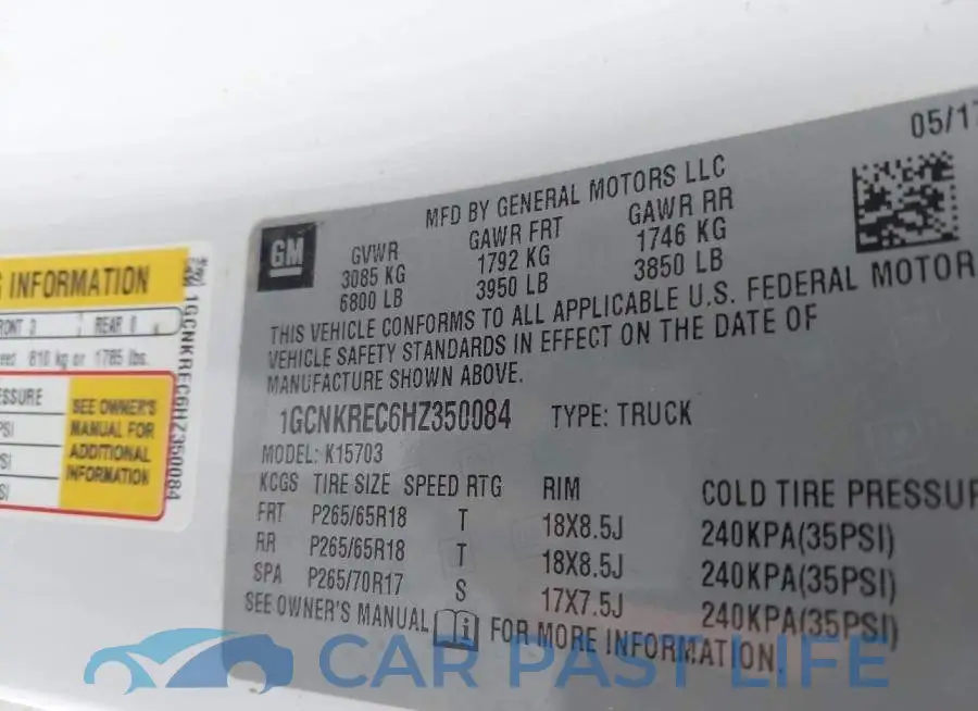 1GCNKREC6HZ350084# 9