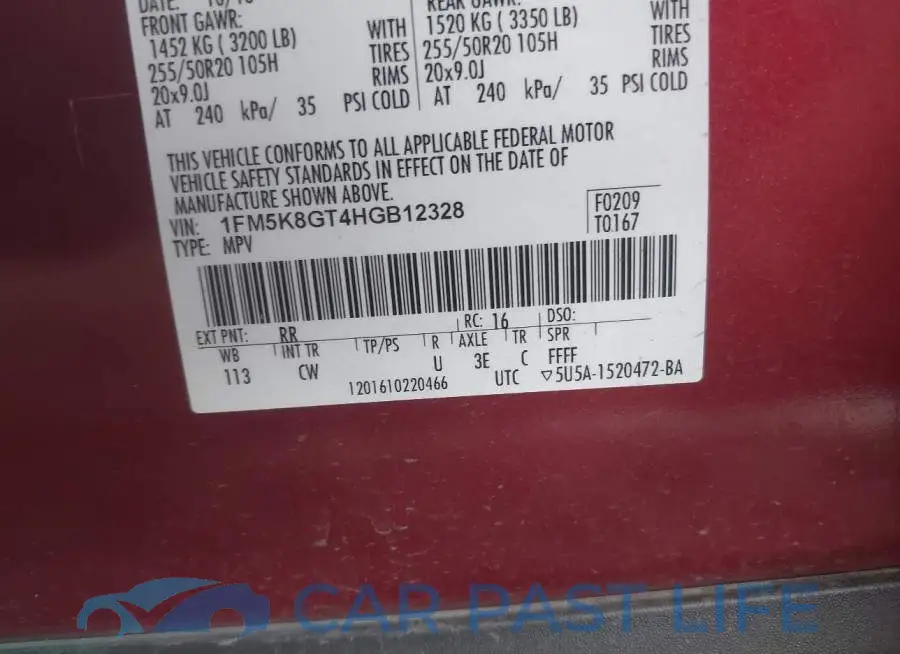 1FM5K8GT4HGB12328# 9