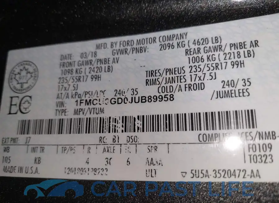 1FMCU0GD0JUB89958# 9