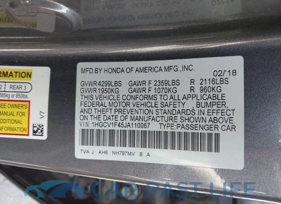 1HGCV1F45JA110067# 9