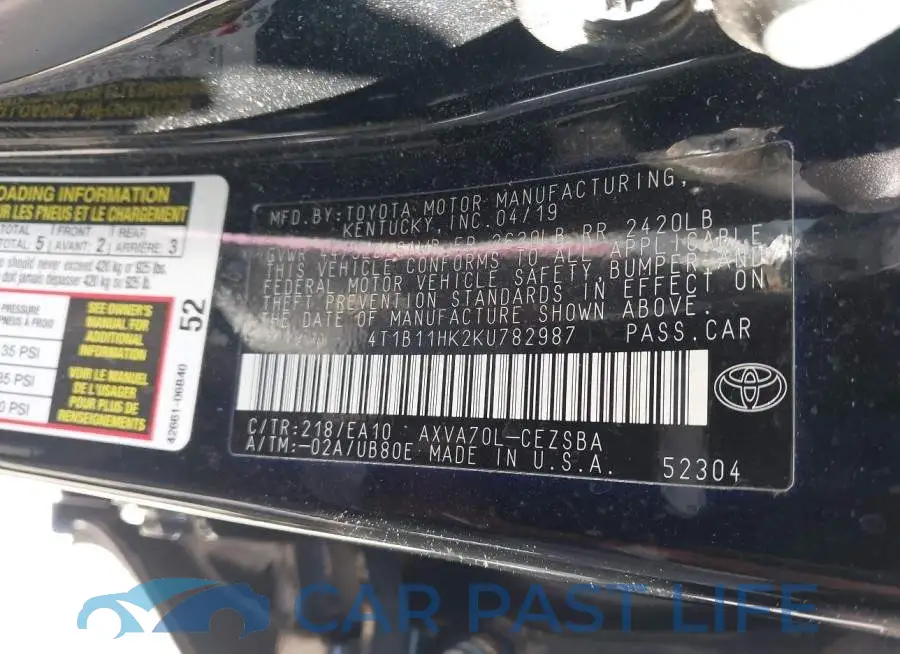 4T1B11HK2KU782987# 9