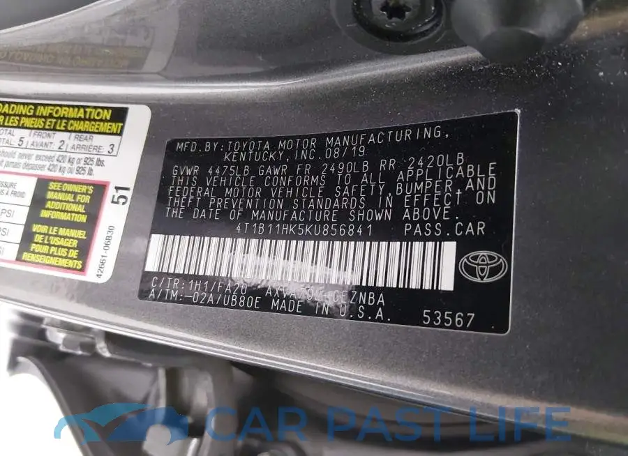 4T1B11HK5KU856841# 9