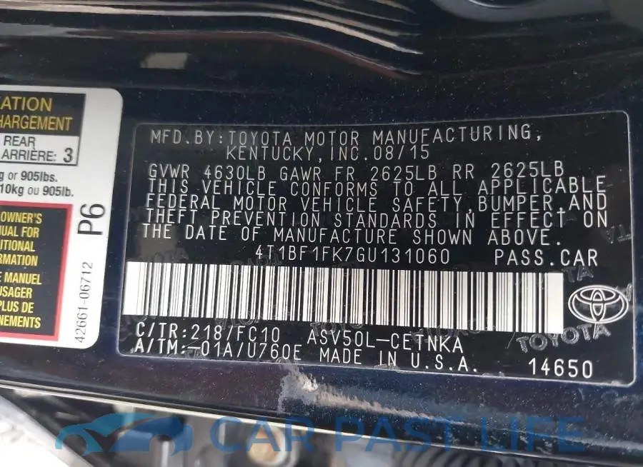 4T1BF1FK7GU131060# 9