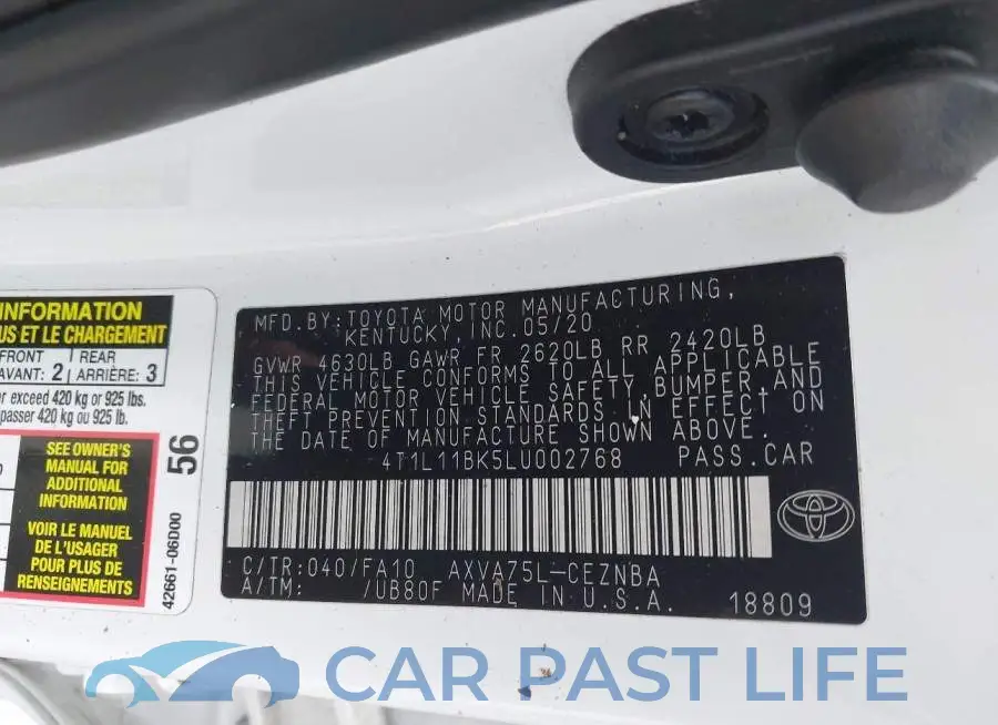 4T1L11BK5LU002768# 9