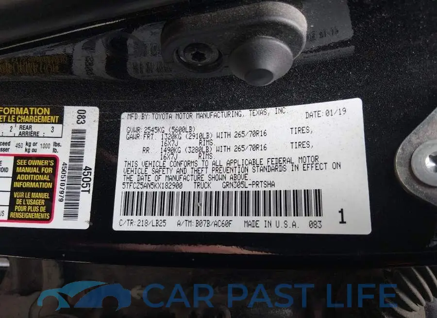 5TFCZ5AN5KX182900# 9