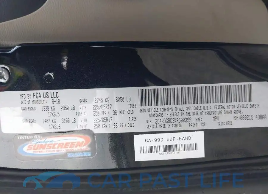 2C4RDGBG3KR500399# 9