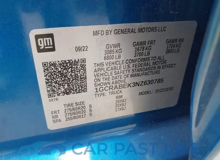1GCRABEK3NZ630785# 9