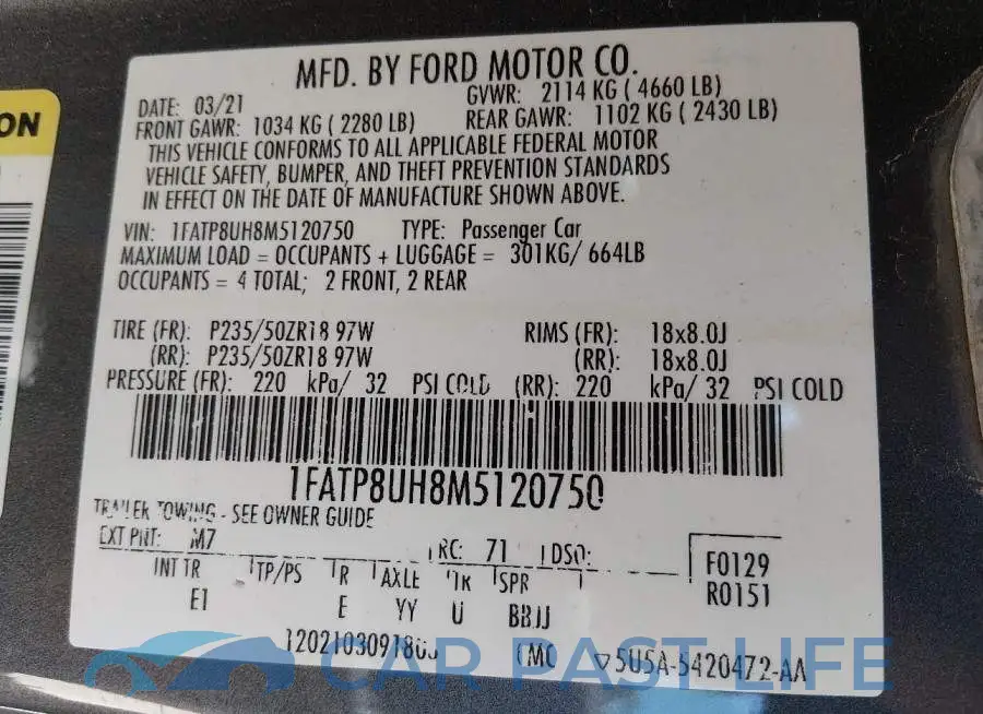 1FATP8UH8M5120750# 9