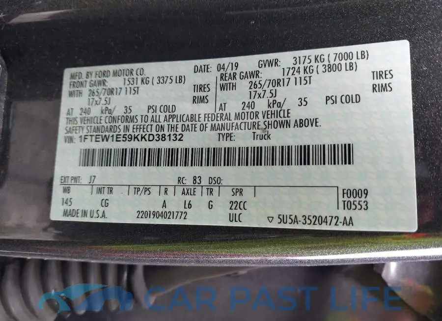 1FTEW1E59KKD38132# 9