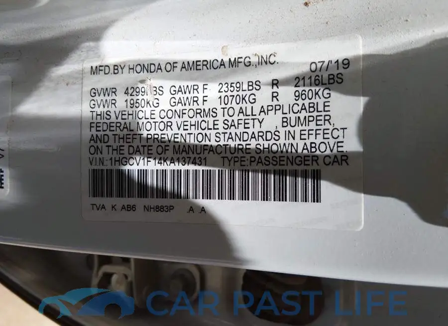 1HGCV1F14KA137431# 9