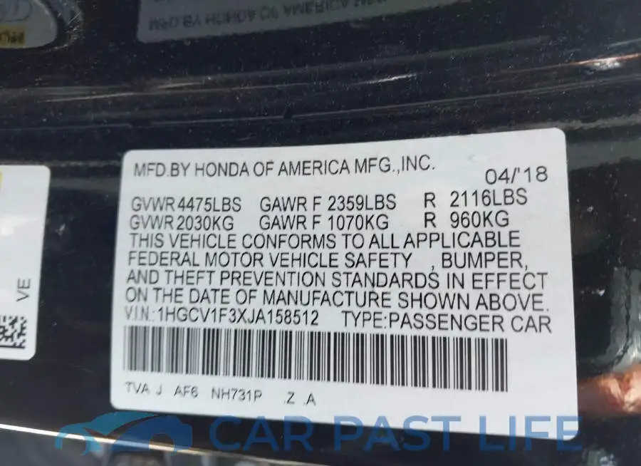 1HGCV1F3XJA158512# 9