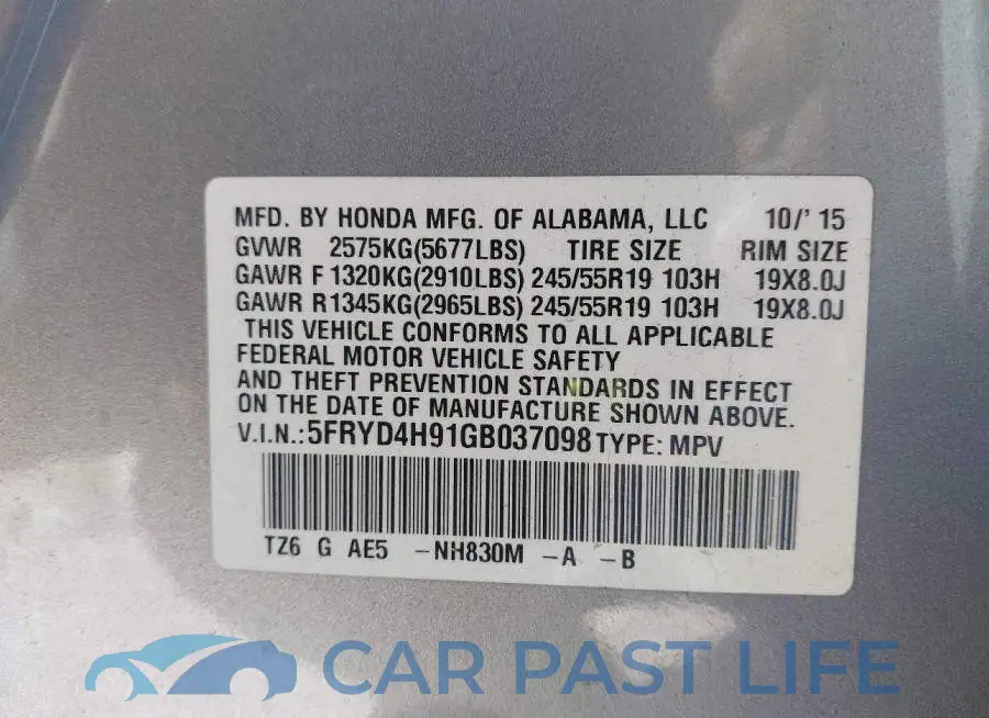 5FRYD4H91GB037098# 9