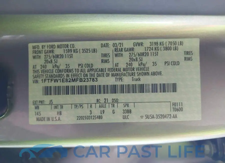1FTFW1E82MFB23783# 9