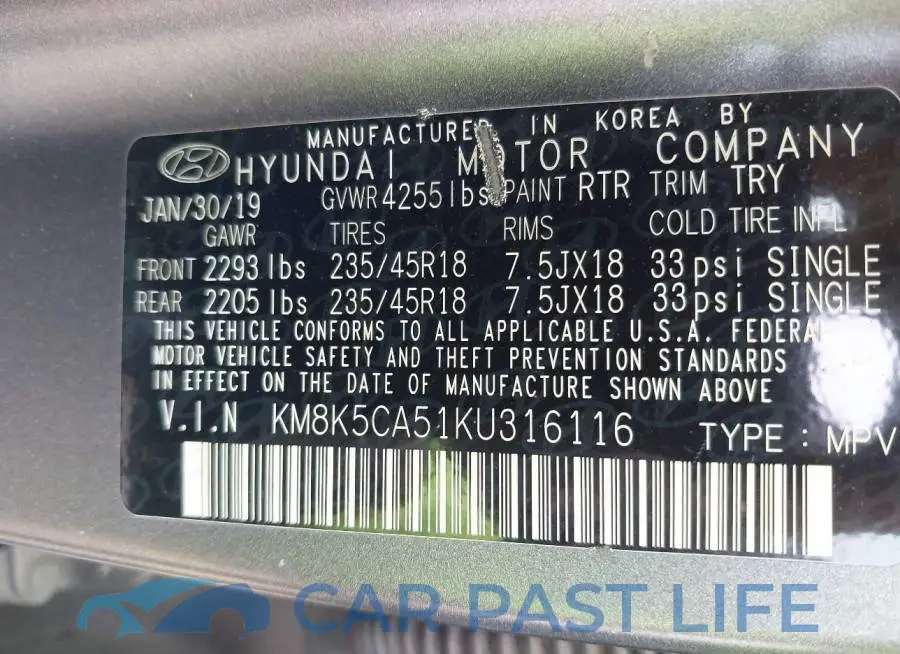 KM8K5CA51KU316116# 9