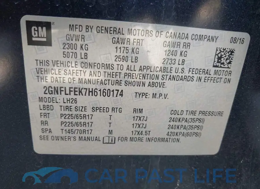 2GNFLFEK7H6160174# 9
