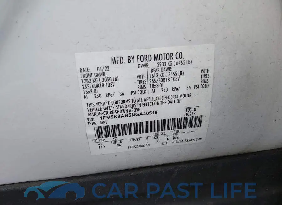 1FM5K8AB5NGA40518# 9