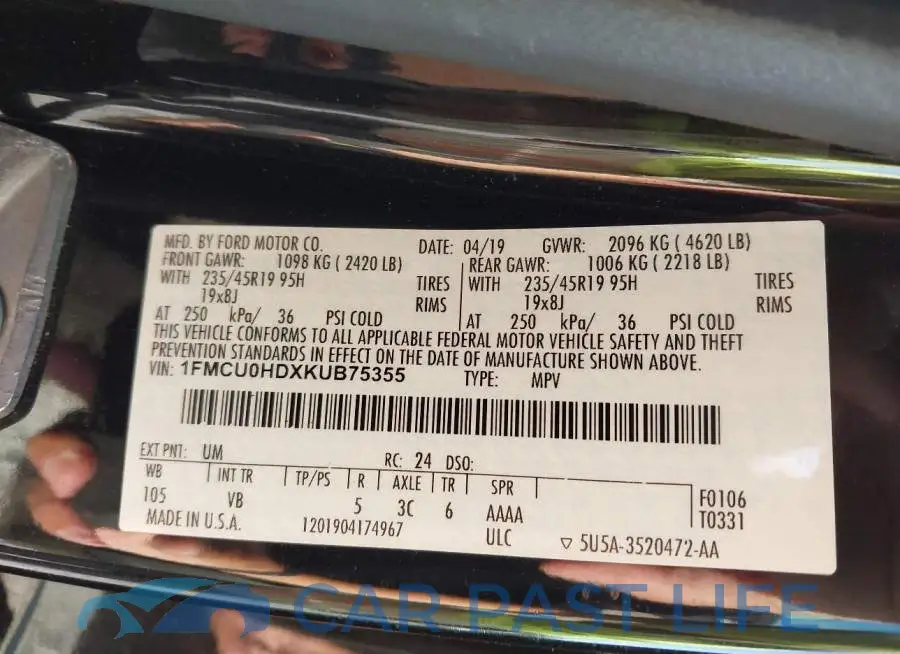 1FMCU0HDXKUB75355# 9