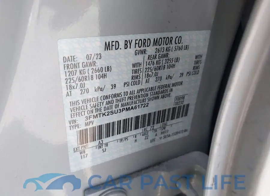 3FMTK2SU3PMA61722# 9